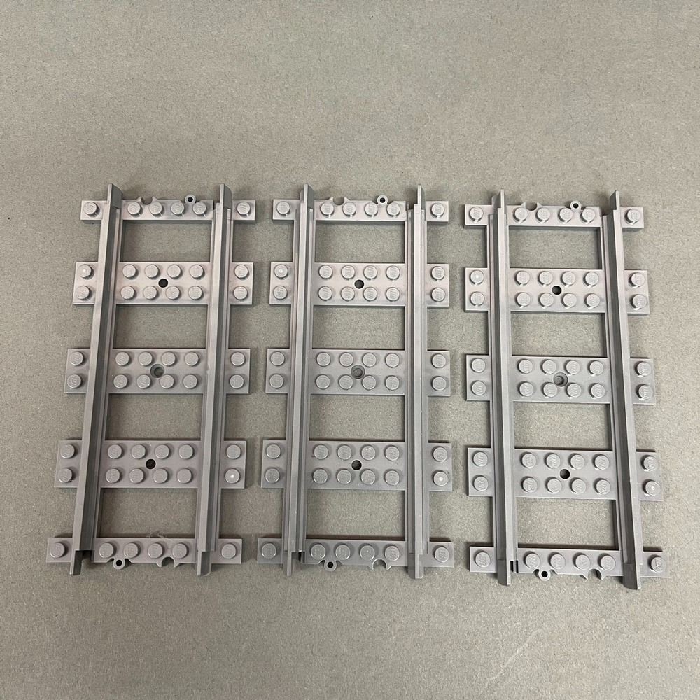 Lego 17275 Train Track Straight Gray Replacement Part Piece Lot of 3